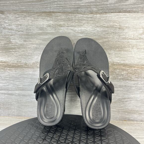 Aetrex Women’s Tasha Black Wedge Flip Flop Thong Sandals Size 6.5 - Picture 6 of 8